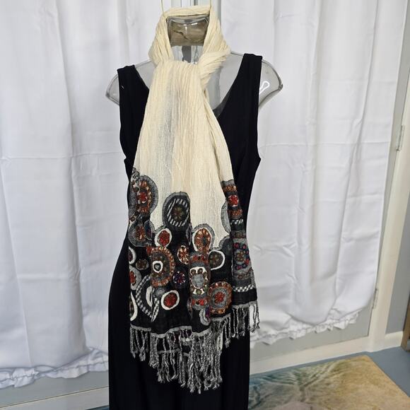 Tolani Hand Embroidered Wool Scarf 74x27" - Picture 2 of 10